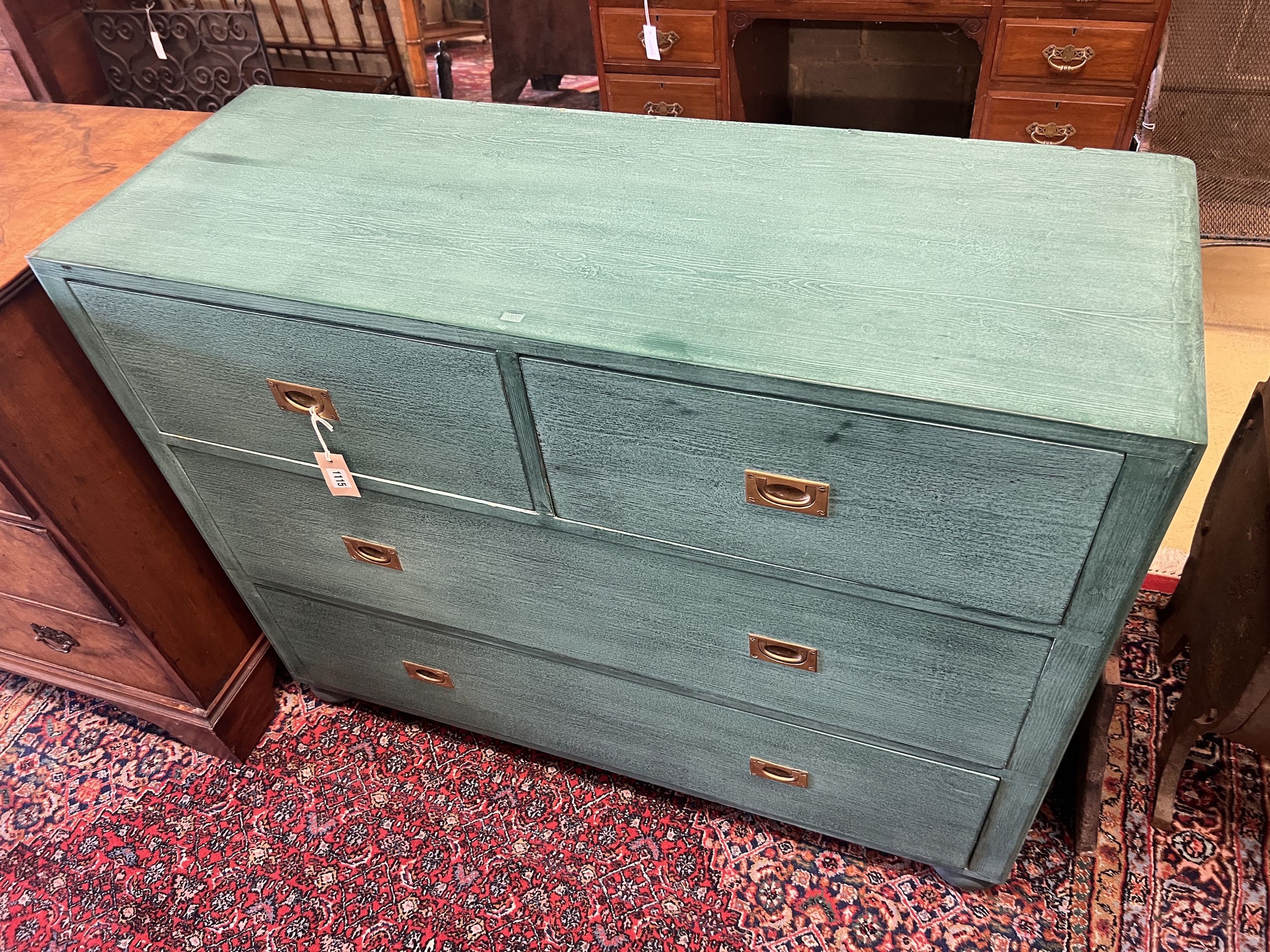 A Victorian style painted pine four drawer chest, width 114cm depth 42cm, height 90cm